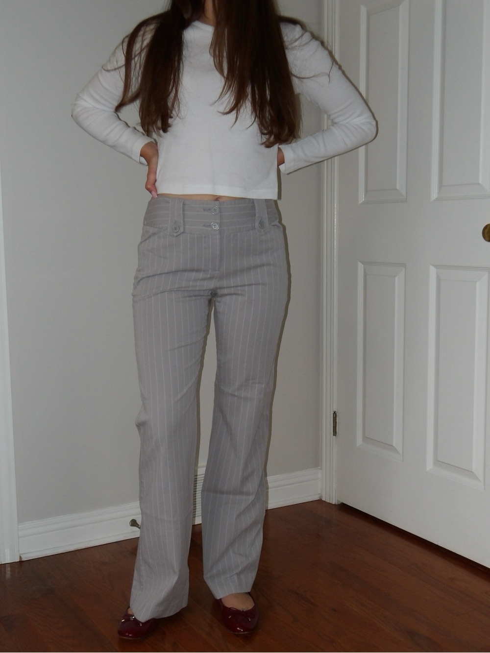 Reitmans Gray Pinstripe Straight-Leg Dress Pants